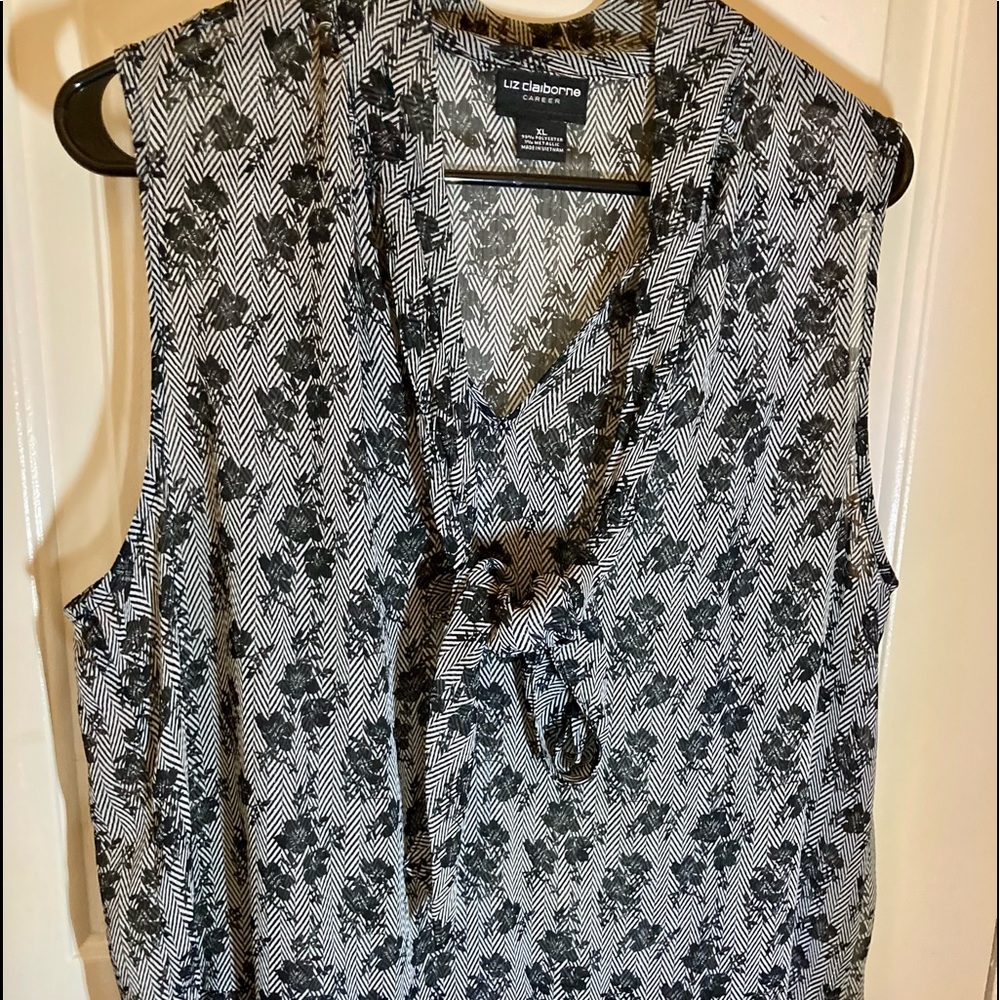 Liz Claiborne sheer black and white with silver detail.